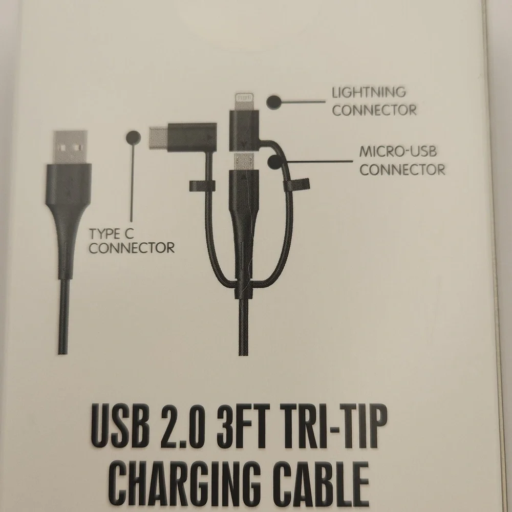 Universal Charge Cable USB 2.0 3FT Tri-Tip Charging Cable NWT